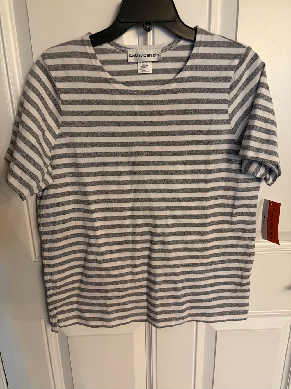 Cathy Daniels Gray & White Striped Tee